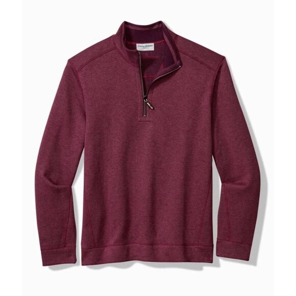 Tommy Bahama Mens Pullover Reversible 1/2 Zip Pinot Noir Size Large - Picture 2 of 6